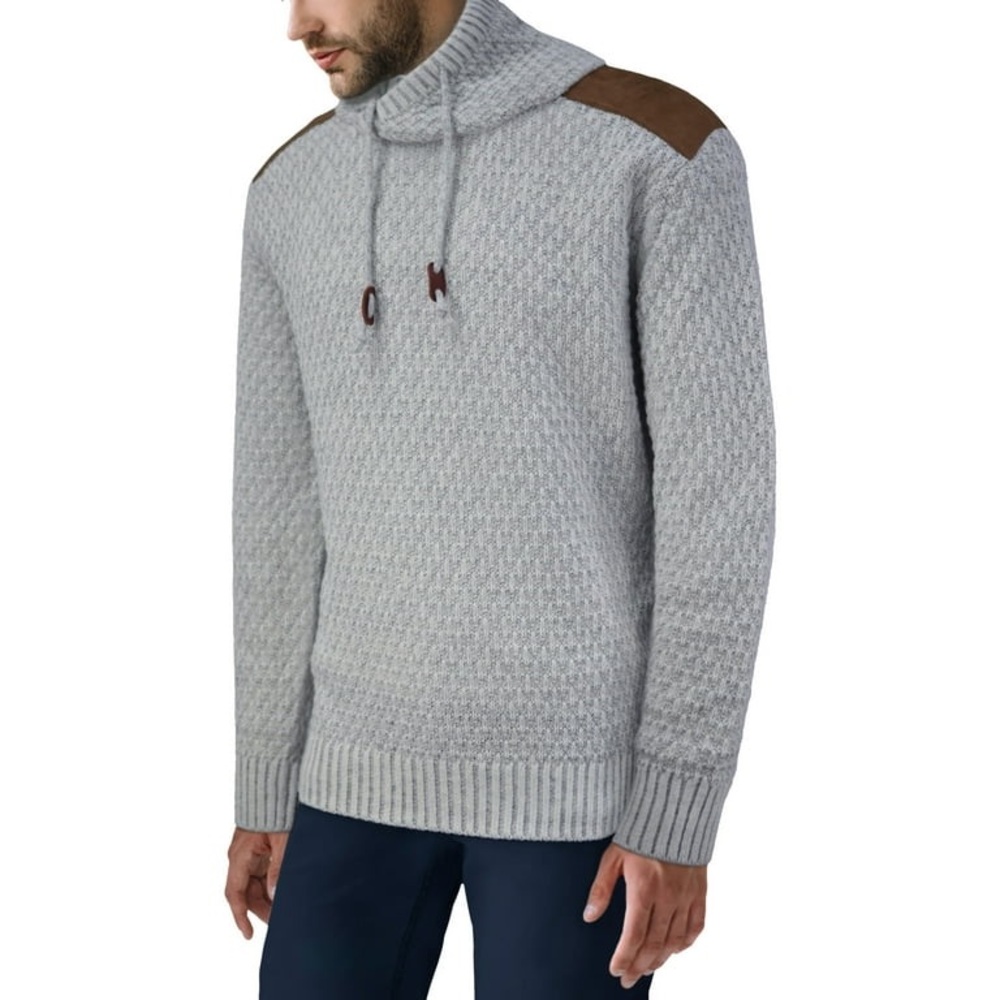 Xray jeans men’s funnel neck sweater with faux leather shoulder patch oatmeal